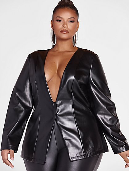 Plus Size Katana Faux Leather Lace-up Back Blazer - Fashion To Figure