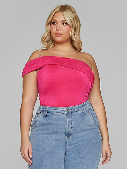 Plus Size Katrina Asymmetrical Shoulder Bodysuit - Fashion To Figure