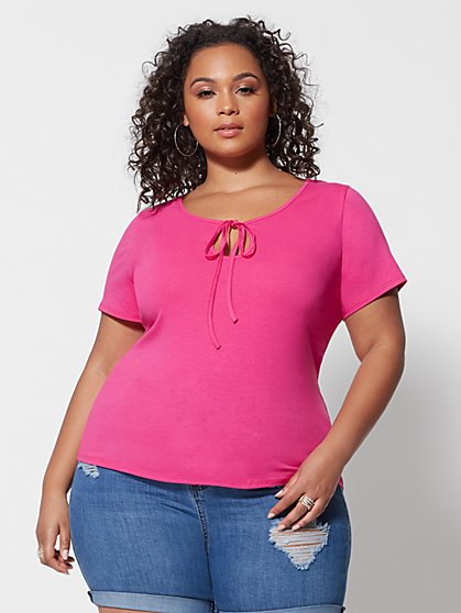 Plus Size Keila Cut-Out Tie Neck Tee - Fashion To Figure