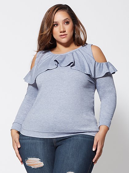 Plus Size Kirsten Cold-Shoulder Ruffle Top - Fashion To Figure