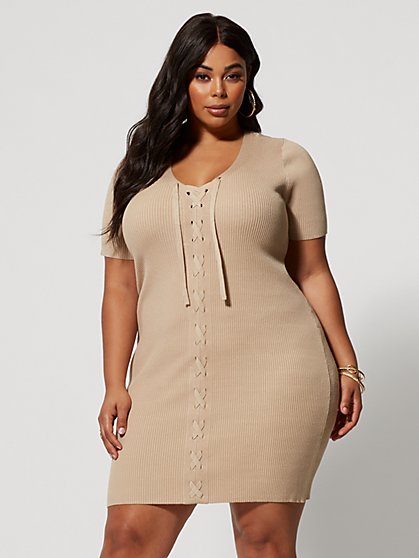 Plus Size Kolbi Lace-Up Sweater Dress - Fashion To Figure