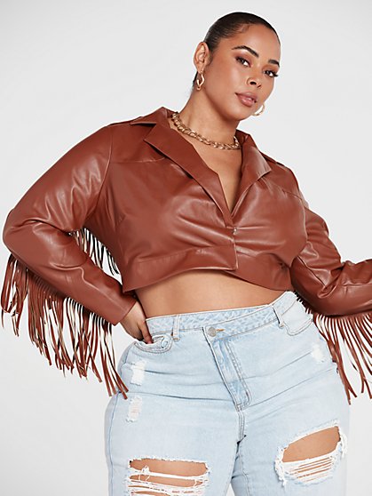 Plus Size Kylie Faux Leather Fringe Crop Jacket - Fashion To Figure