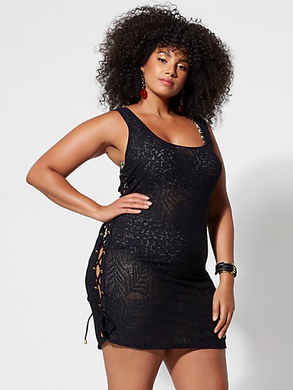 Plus Size Kylie Lace-Up Detail Cover-Up - Fashion To Figure
