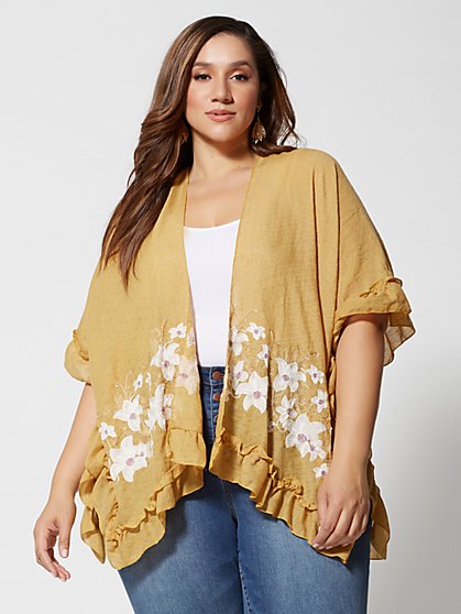 Plus Size Lacey Floral Ruffle Kimono - Fashion To Figure