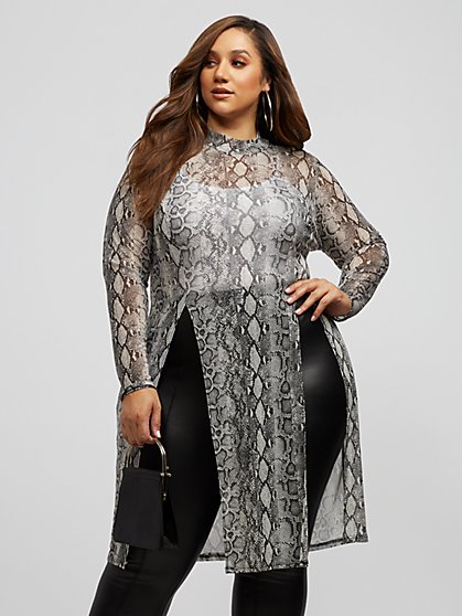 Plus Size Lana Snake Print Mesh Tunic - Fashion To Figure