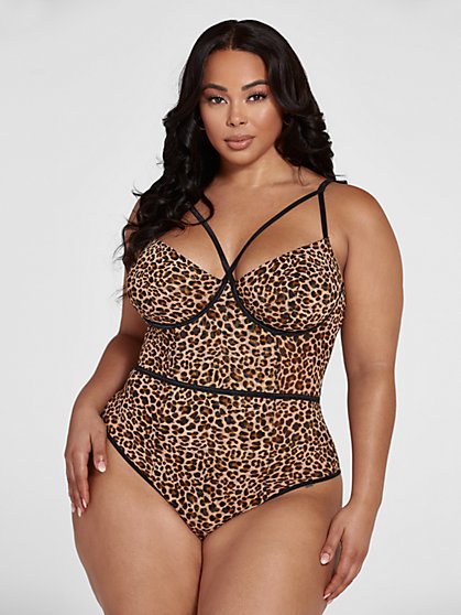 Plus Size Latisha Strappy Leopard Print Bodysuit - Fashion To Figure