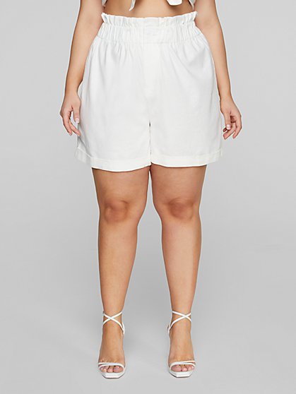 Plus Size Lauren Paperbag Waist Linen Shorts - Fashion To Figure