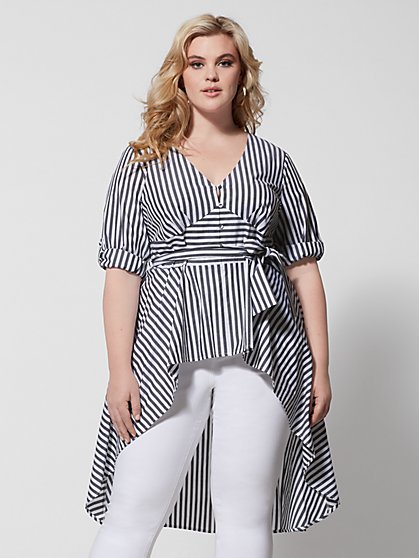 Plus Size Layla Stripe Hi-Lo Bow Blouse - Fashion To Figure