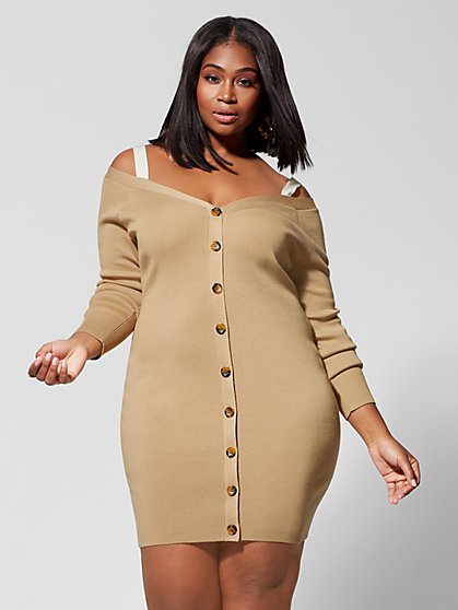 Plus Size Leigh Cold-Shoulder Sweater Dress - Fashion To Figure