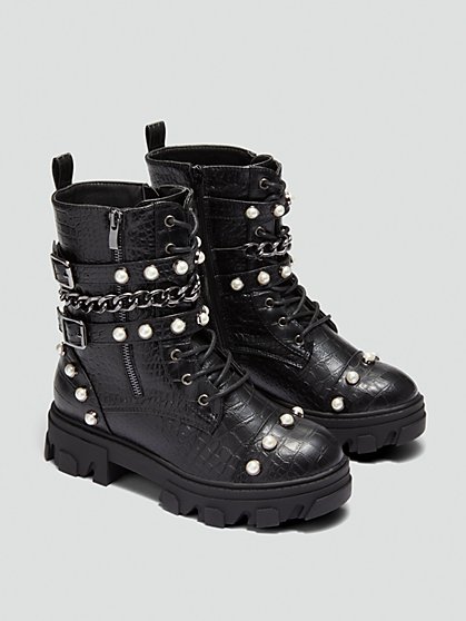 Plus Size Leila Pearl Studded Lace-Up Boots - Fashion To Figure