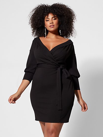 Plus Size Lena Off-Shoulder Belted Bodycon Dress - Fashion To Figure