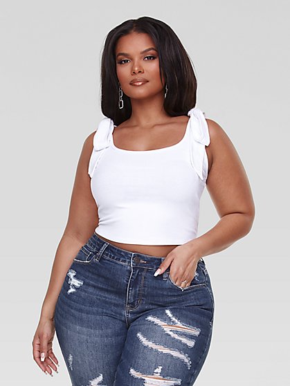 Plus Size Lenise Ribbed Knit Tie Strap Crop Top - Fashion To Figure