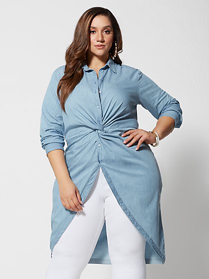Plus Size Lola Denim Twist-Front Top - Fashion To Figure