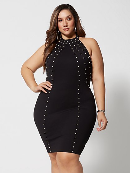 Plus Size Lorelai Pearl Detail Bodycon Dress - Fashion To Figure