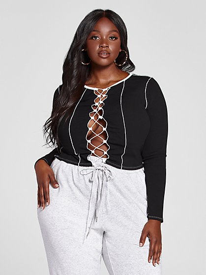 Plus Size Lulu Lace-Up Front Knit Top - Fashion To Figure