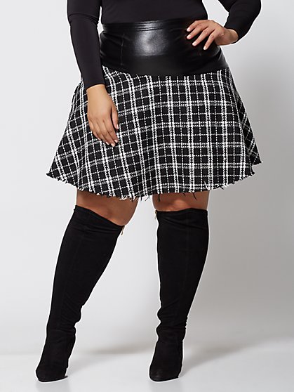 Plus Size Lydia Tweed and Faux-Leather Skirt - Fashion To Figure
