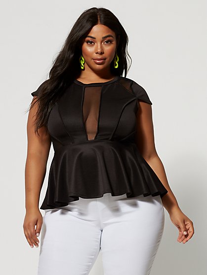Plus Size Maddi Mesh Inset Peplum Top - Fashion To Figure