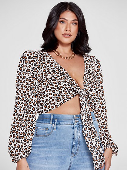 Plus Size Madison Tie Front Leopard Print Top - Fashion To Figure