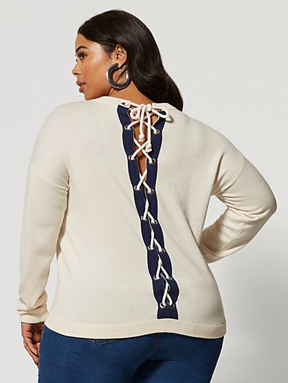 Plus Size Maelie Lace-Up Back Sweater - Fashion To Figure