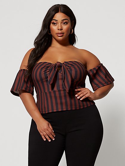 Plus Size Maggie Tie-Front Striped Top - Fashion To Figure