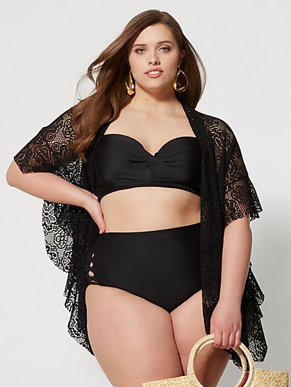 Plus Size Magnolia Black Lace Kimono - Fashion To Figure