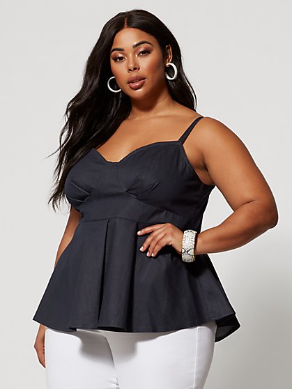 Plus Size Magnolia Bow-Back Peplum Denim Top - Fashion To Figure