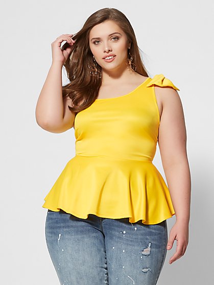 Plus Size Maisie Bow Shoulder Peplum Top - Fashion To Figure