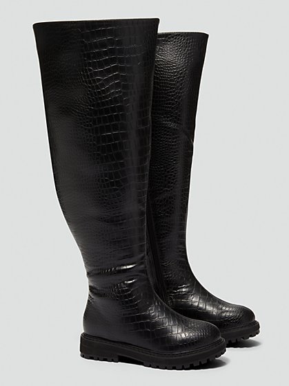 Plus Size Malia Over-The-Knee Crocodile Texture Boots - Fashion To Figure