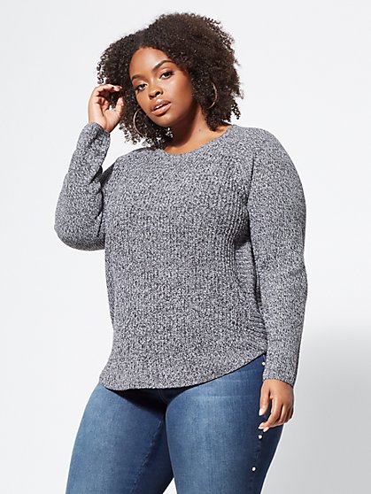 Plus Size Marbled Gracie Side-Zip Sweater - Fashion To Figure