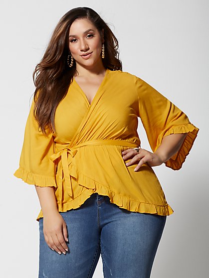 Plus Size Margot Faux-Wrap Ruffle Top - Fashion To Figure