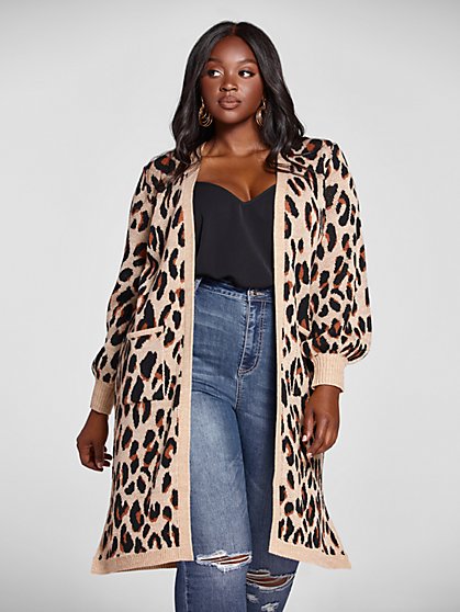 Plus Size Marguerite Leopard Print Cardigan Sweater - Fashion To Figure