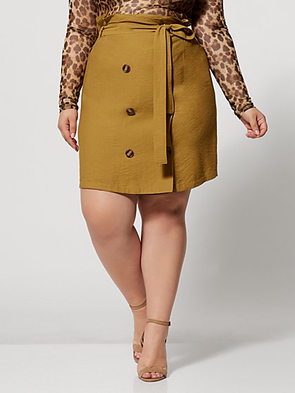 Plus Size Marieka Button Front Khaki Skirt - Fashion To Figure