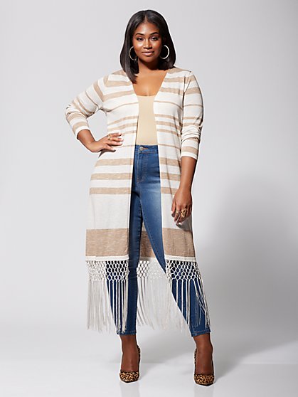 Plus Size Marina Fringe Sweater Duster - Fashion To Figure