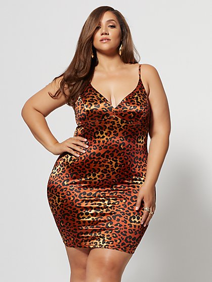 Plus Size Marita Satin Leopard Print Dress - Fashion To Figure