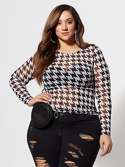 Plus Size Marlowe Houndstooth Mesh Top - Fashion To Figure
