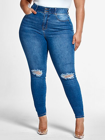 Plus Size Medium Blue Wash Curvy Skinny Jeans - Short Inseams - Fashion To Figure