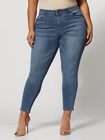 Plus Size Medium Wash Premium Mid-Rise Skinny Jeans - Ankle Length - Fashion To Figure