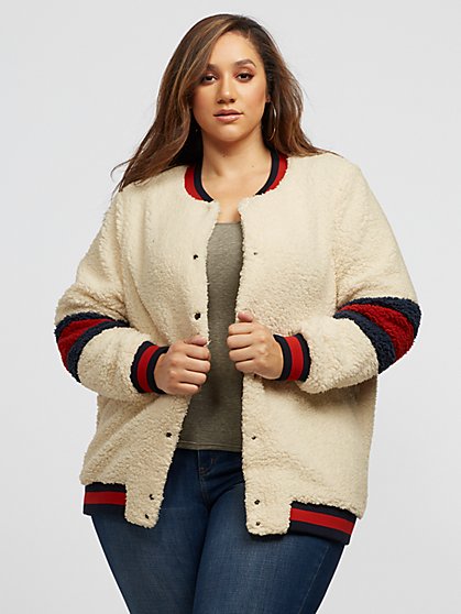 Plus Size Melissa Varsity Bomber Jacket - Fashion To Figure