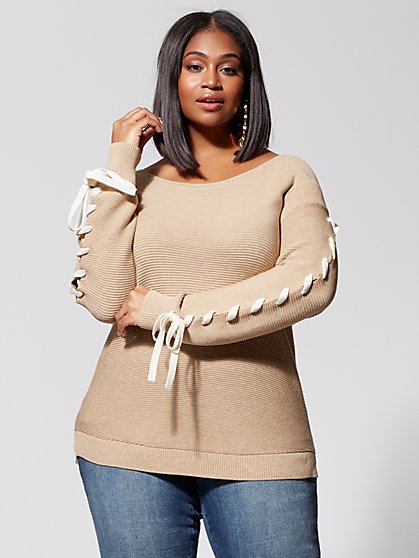Plus Size Mercy Lace-Up Sleeve Sweater - Fashion To Figure
