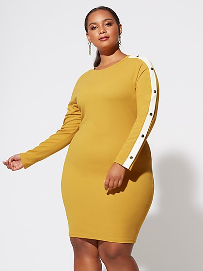 Plus Size Mia Button-Sleeve Bodycon Dress - Fashion To Figure