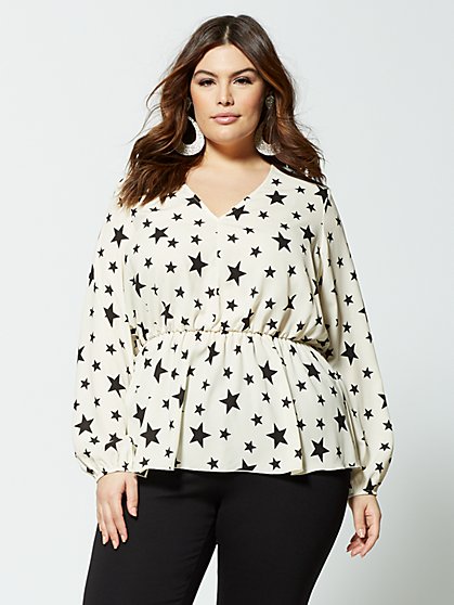 Plus Size Michele Star-Print Peplum Top - Fashion To Figure