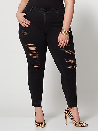 Plus Size Mid-Rise Black Destructed Skinny Jeans - Fashion To Figure