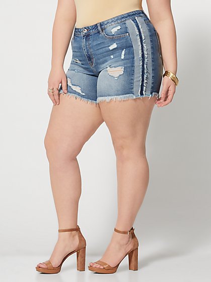 Plus Size Mid-Rise Destructed Shorts - Fashion To Figure