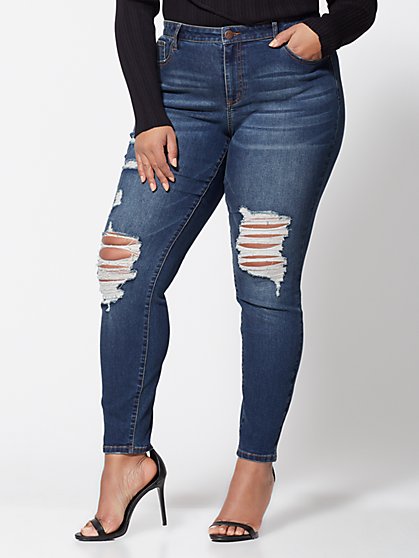 Plus Size Mid-Rise Destructed Skinny Jeans - Fashion To Figure