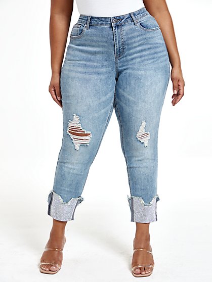 women's plus size jeans with rhinestones