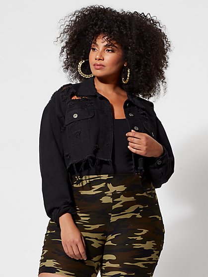 Plus Size Milly Destructed Crop Trucker Jacket - Fashion To Figure