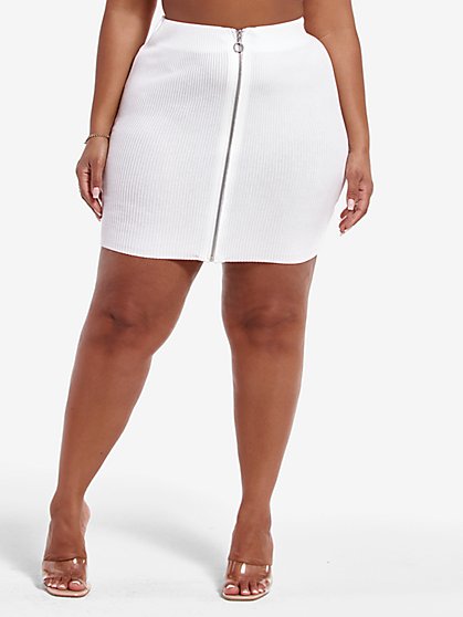 Plus Size Mina Ribbed Knit Zip Front Mini Skirt - Fashion To Figure