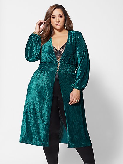 Plus Size Miranda Striped Velvet Duster - Fashion To Figure