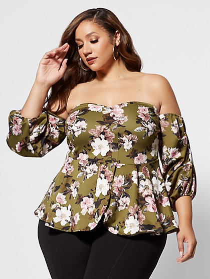 Plus Size Monroe Off Shoulder Floral Top - Fashion To Figure