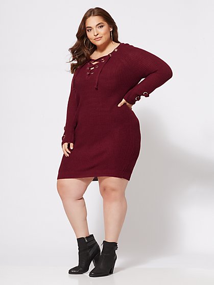 Plus Size Montana Lace-Up Sweater Dress - Fashion To Figure